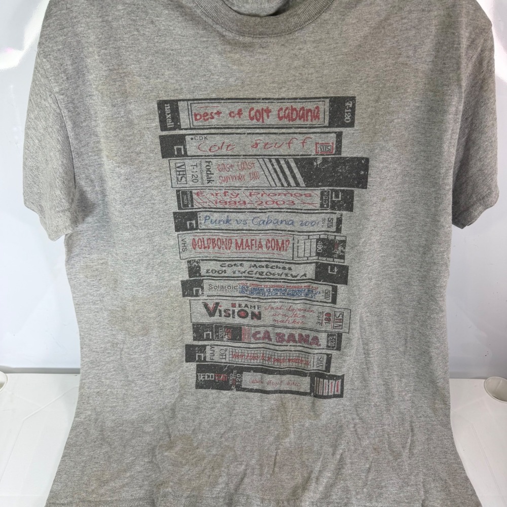 Colt Cabana VHS Tape Design Graphic T Shirt Mens M Grey‎ Comedy Wrestling